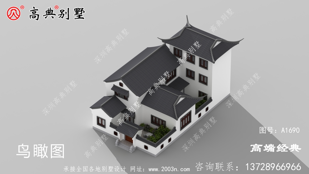 整体造型设计偏简约的中式庭院别墅
